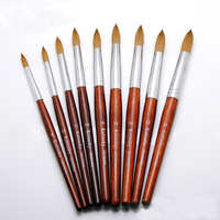 Pinceau à ongles en acrylique Kolinsky de qualité supérieure pour salon, pinceau à vernis gel à marque privée, pinceau stylo à manche en bois rouge pour nail art