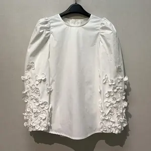 Odina японская вышивка винтажная Повседневная Цветочная Свободная Женская рубашка блузки и топы белая женская рубашка