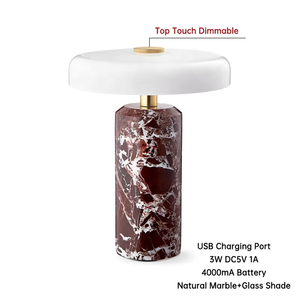 Lampe de table en marbre et verre, rechargeable, LED, à intensité variable par toucher, pour café/restaurant, ambiance décorative, décoration de maison en pierre - Product Image 6