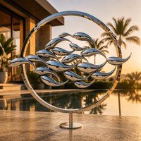 Escultura de Acero Inoxidable Personalizada con Diseño de Peces en Círculo - Arte Marino a Gran Escala para Paisajes Exteriores
