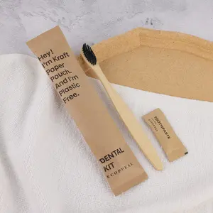 KUNSTSTOFF KOSTENLOS! Kunden spezifisches umwelt freundliches biologisch abbaubares Kraftpapier-Hotel-Trockenzubehör-Dental-Kit mit Bambus-Zahnbürste