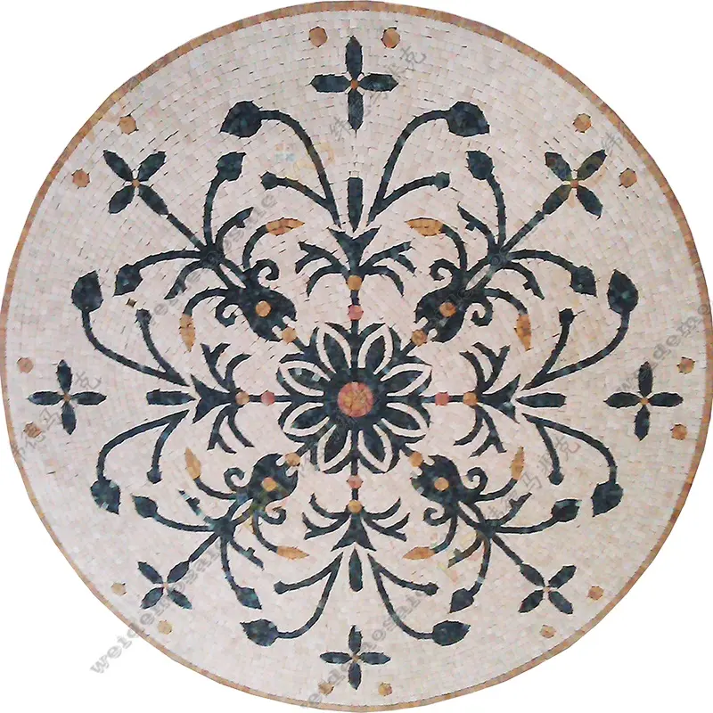 Rettangolo a getto d'acqua in marmo con motivo a medaglione con motivo a mosaico in pietra di marmo e mosaico tessere con mosaico e medaglione