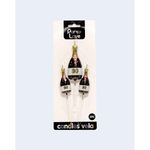 Bougie d'anniversaire Party Love Champagne 30 ans, lot de 3 - Product Image 2