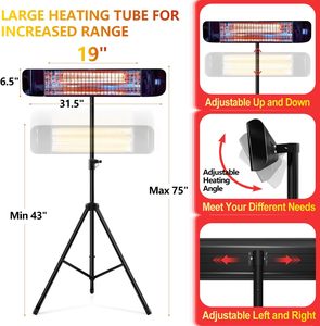 Chauffage infrarouge à quartz électrique portable autonome pour extérieur avec protection étanche et contre la surchauffe, contrôle numérique - Product Image 2