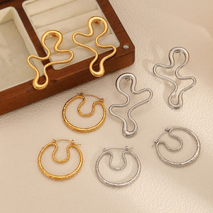 Geometric Stainless Steel <b>Stud</b> Earrings 18k Gold Plated <b>Titanium</b> Steel Fashion Jewelry For Women - Product Image 2