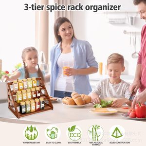 Wooden <b>Spice</b> Rack 3 Tier Storage Organizer For Kitchen <b>Spice</b> <b>Jars</b> With Wooden Lids Retro Color Durable Design - Product Image 4