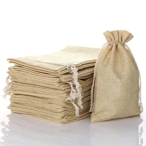 Großhandel benutzer definierte Leinen beutel kleine natürliche Geschenk einkaufen Kordel zug Kaffee Jute Sack Tasche