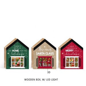 Boîte en bois colorée à lumière LED Décorations de table de Noël Cadeau Artisanat en bois Signes muraux Piles AA Illuminez le cadeau de Noël - Product Image 2