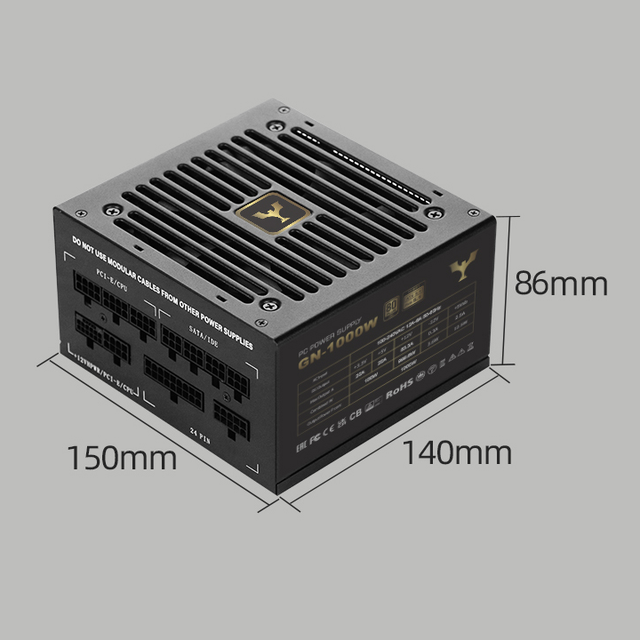 80+ Gold Certified Fully Modular Low-Noise Compact 140mm ATX 3.1 PCIe 5.1 High Efficiency Metal PSU PC Power Supply in Stock