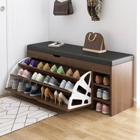 Banc de rangement à chaussures en bambou de style moderne HANYEE, organisateur simple pour l'entrée, avec coussin, pour la maison/l'appartement, salon
