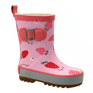 Customized made OEM gumboots Kids Strawberry printing Children Wellington Boots