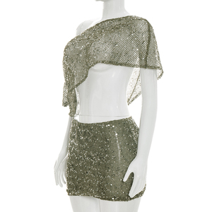 Viviblook Y26DS138 Nouvelle Robe d'été décontractée pour femme, mini-robe moulante de soirée à épaules dénudées, à sequins et découpes - Product Image 3