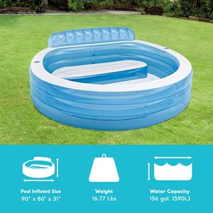 Nouvelle piscine gonflable familiale Swim Center 90x86x31 avec banc et porte-gobelets, 156 gallons, pour extérieur, jardin, été - Product Image 3