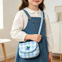 Op maat gemaakte eco-vriendelijke gingham kindertas crossbody tas groothandel fruit geborduurde schoudertas voor meisjes verjaardag cadeau party favor