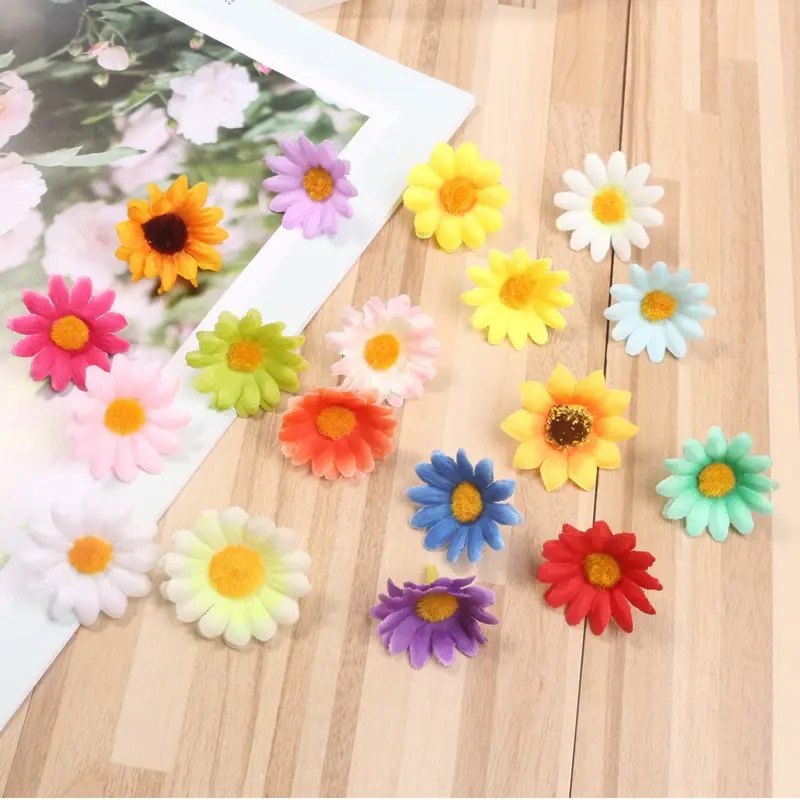 50pcs 40mm Fabric Artificial Sunflower Flowers Faux Daisy Head Wedding DIY Floral Design Craft Supplies Home Party Decorations