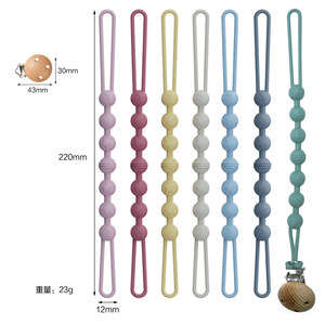 <b>Silicone</b> Pacifier Chain <b>Beaded</b> Teething Toy 220mm For Babies 0-12 Months Bpa Free With Wooden Clip - Product Image 1