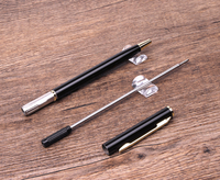 Stylo bille promotionnel personnalisé avec logo, corps métallique fin noir et blanc, stylo bille rotatif