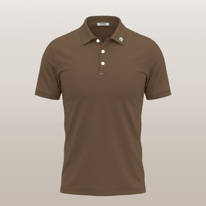 Polo en piqué de coton marron à manches courtes pour homme, couleur unie, style décontracté, tissu tricoté respirant, coupe classique, logo sur le devant - Product Image 1