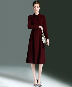 Abito da camicia da donna Casual Casual a maniche lunghe monopetto in tinta unita <span class=keywords><strong>al</strong></span> <span class=keywords><strong>ginocchio</strong></span> di fascia alta - Product Image 2