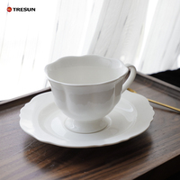 Ensemble de tasses et soucoupes à café en porcelaine fine blanche britannique pour boissons à base de café de spécialité, latte, espresso, café au lait, mocha