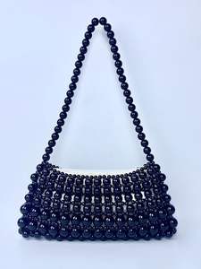 Borse a tracolla con perline intrecciate fatte a mano <span class=keywords><strong>da</strong></span> donna borse a tracolla nuove moda nero argento con perline sotto le ascelle - Product Image 5