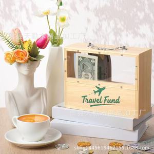 Hucha de madera portátil con asa, caja de ahorro familiar de emergencia, caja reutilizable para monedas y billetes - Product Image 1