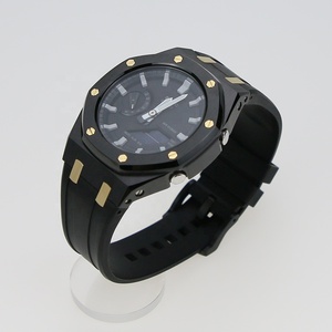 Boîtier en acier inoxydable 316L de kit de mod de couleur noire d'IP GA2100 avec la vis d'or de bracelet de montre de silicone pour le boîtier de montre GA-<span class=keywords><strong>2100</strong></span> - Product Image 4