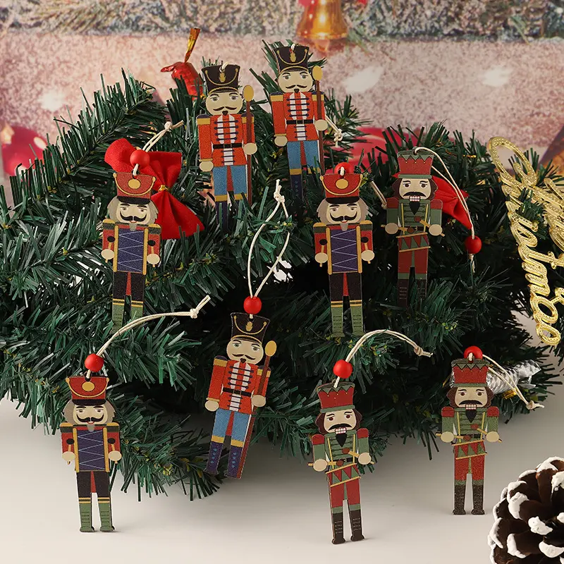 Christmas Tree Ornament for Xmas Birthday Party Wooden Holiday Hanging Figures Ornaments 9 Pcs Christmas Nutcrackers Decorations