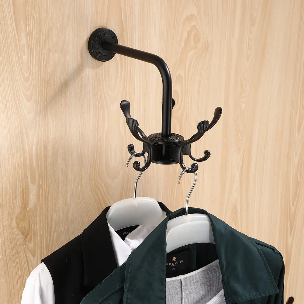 Black Swing Arm Coat Hooks Rotatable Robe Hook Swivel Wardrobe Hook