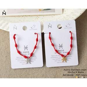 Tobillera de los Siete Peces, Cordón Rojo Hecho a Mano, Joyería del Zodiaco de Acero Inoxidable para Mujer - Product Image 1