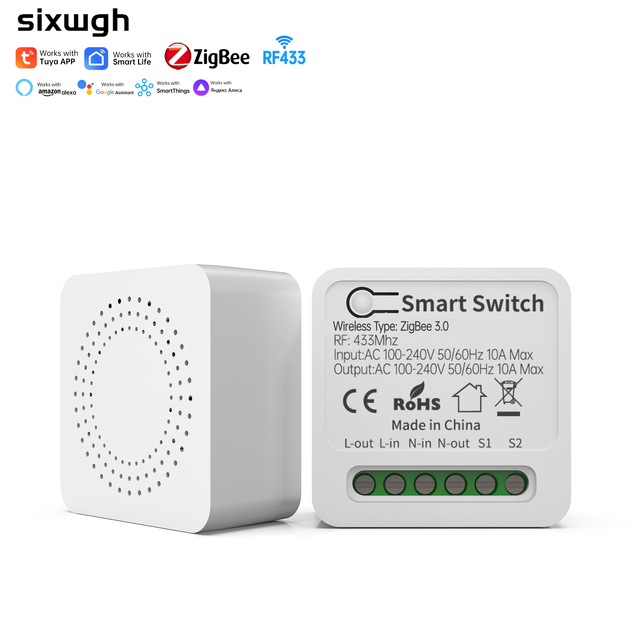 SIXWGH Tuya Zigbee3.0 RF433 Smart Switch Module 10A Relay Wall Switch 16A Voice Timer Light Control for Smart Life Gateway