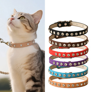 PU Leather Pet <b>Collar</b> with Rhinestone Bling Adjustable Small Medium Dog <b>Cat</b> <b>Collar</b> Durable Stylish Puppy Kitten Neck Strap - Product Image 2