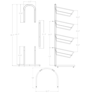 Dây Sắt Kim Loại Màu Đen 4 Tier Giỏ Đứng Với Bốn Wicker Container Và Bốn Dấu Hiệu Giữ Clip Cho Thị Trường Hiển Thị Giá - Product Image 2