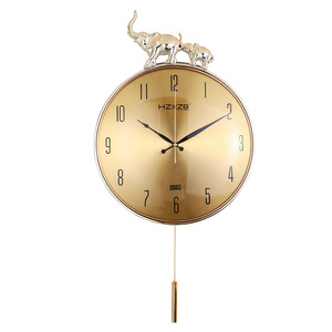 Hzzb Double Elephant <b>Wall</b> <b>Clock</b> Gold 12 Inch <b>Silent</b> Movement Living Room Decorative <b>Clock</b> - Product Image 5