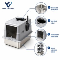 Bac à litière pour chat entièrement fermé en acier inoxydable, entrée par le haut, détachable, grande taille, anti-éclaboussures, désodorisant, toilette pour animaux de compagnie, vente en gros