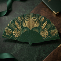 Éventail pliant Art Déco à motif de feuilles tropicales, logo personnalisé imprimé, éventail décoratif, cadeau promotionnel