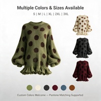Robe pull en maille à pois à col rond et manches lanternes pour femme, coupe oversize, idéale pour l'automne-hiver, vente en gros OEM ODM