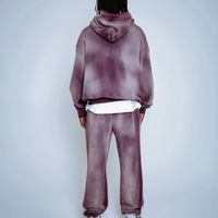 Streetwear personnalisé Survêtements grande taille Ensemble confortable de sweat à capuche vieilli délavé à l'acide survêtement décontracté gris à épaules tombantes délavé