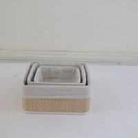 Ensemble de paniers de rangement carrés en bambou naturel avec doublure en tissu, organisateur pour la maison