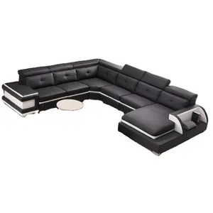 Mới Nhất Phòng Khách Sofa Thiết Kế Màu Đen Và Trắng Cực Lớn Modular Cắt Đồ Nội Thất Da Bán Buôn