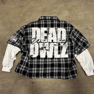 Custom Flannel <b>Shirt</b> Button up Vintage Boxy Fit Oversize <b>Waffle</b> Double Layer Long Sleeve T-<b>Shirt</b> Flannel Plaid <b>Shirt</b> for Men - Product Image 2