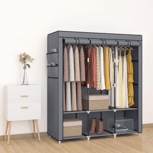 Armoire portable pliable <span class=keywords><strong>extensible</strong></span> moderne en métal de 51 pouces, 3 tringles à vêtements, 4 poches latérales, 6 rangements, chambre à coucher, salon - Product Image 2
