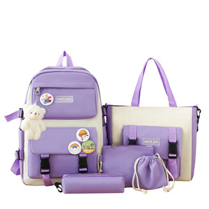 Ba lô vải bố Hàn Quốc <span class=keywords><strong>2025</strong></span> dành cho nữ, dung tích lớn, bộ năm món, ba lô học sinh, ba lô sinh viên đại học - Product Image 5