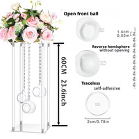 Socle à fleurs haut de gamme en acrylique, moderne et luxueux, avec décoration en boule de cristal pour centre de table de mariage