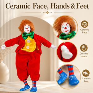 Muñeco de Cerámica Pintado a Mano Estilo Vintage, <span class=keywords><strong>Payaso</strong></span> con Traje de Arlequín Rojo y Amarillo, Decoración para el Hogar, Pieza de Arte de Circo Nostálgica de Colección - Product Image 2