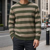 Pull rayé pour homme de haute qualité, col rond, vert olive, beige, tricot côtelé, usine OEM ODM
