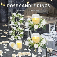 Großhandel Weißer Rosen-Kerzenkranz, Glasförmige Flammenlose LED-Kerze, Hochzeitstisch-Dekorationsset