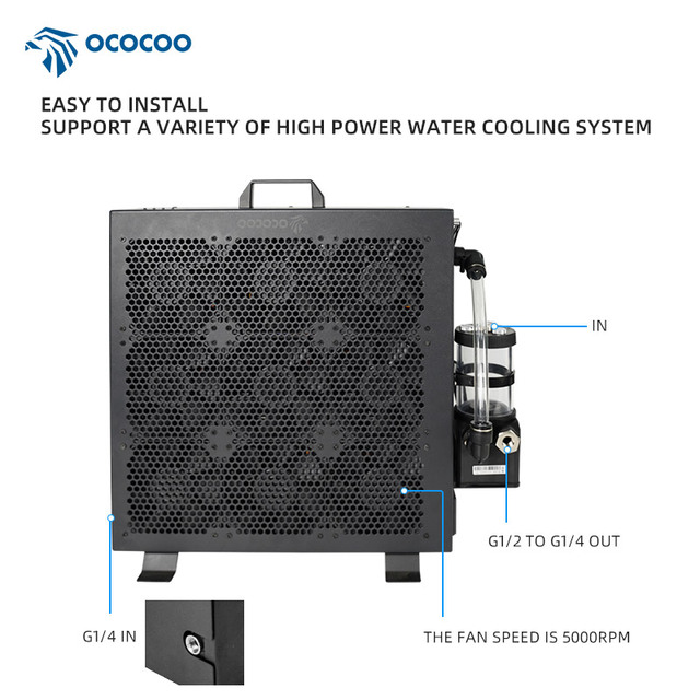 OCOCOO BC9 External All-in-One Liquid Cooling System 9-Fan Copper Radiator Integrated Pump Reservoir for AI Server GPU Computing