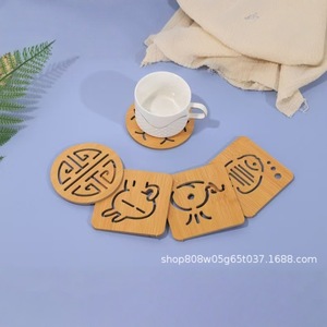 Lingyue Wooden <b>Cat</b> Coaster Natural Wood Color Cartoon Shape Heat Insulating <b>Mat</b> For Teacup Coffee Cup Desktop Use - Product Image 5