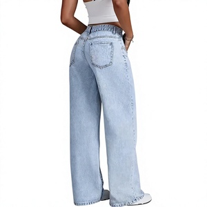 Pantalones Vaqueros de Mujer Personalizados de Cintura Alta y Pierna Ancha, Ajuste Holgado, Largura al Tobillo, Algodón Lavado, Estilo Casual de Primavera - Product Image 3